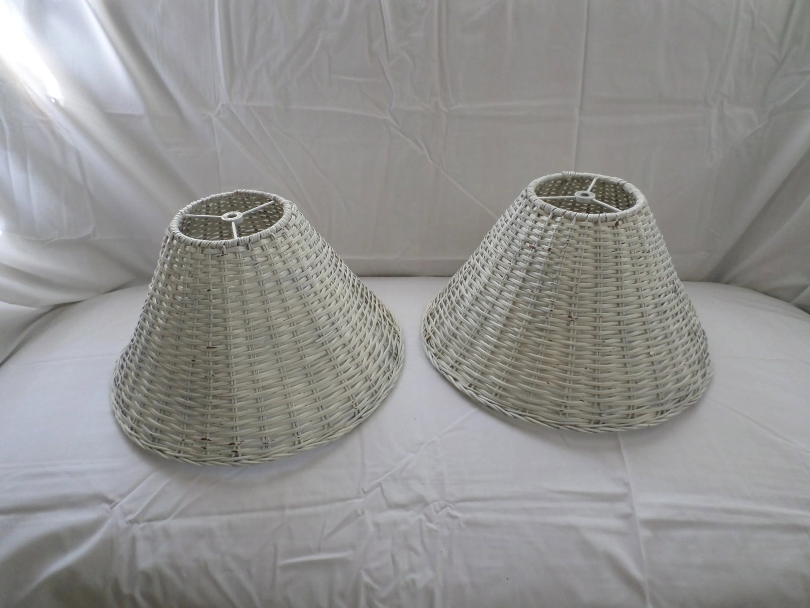 Vintage Bell Shaped White Wicker Lamp Shades - a Pair - 2