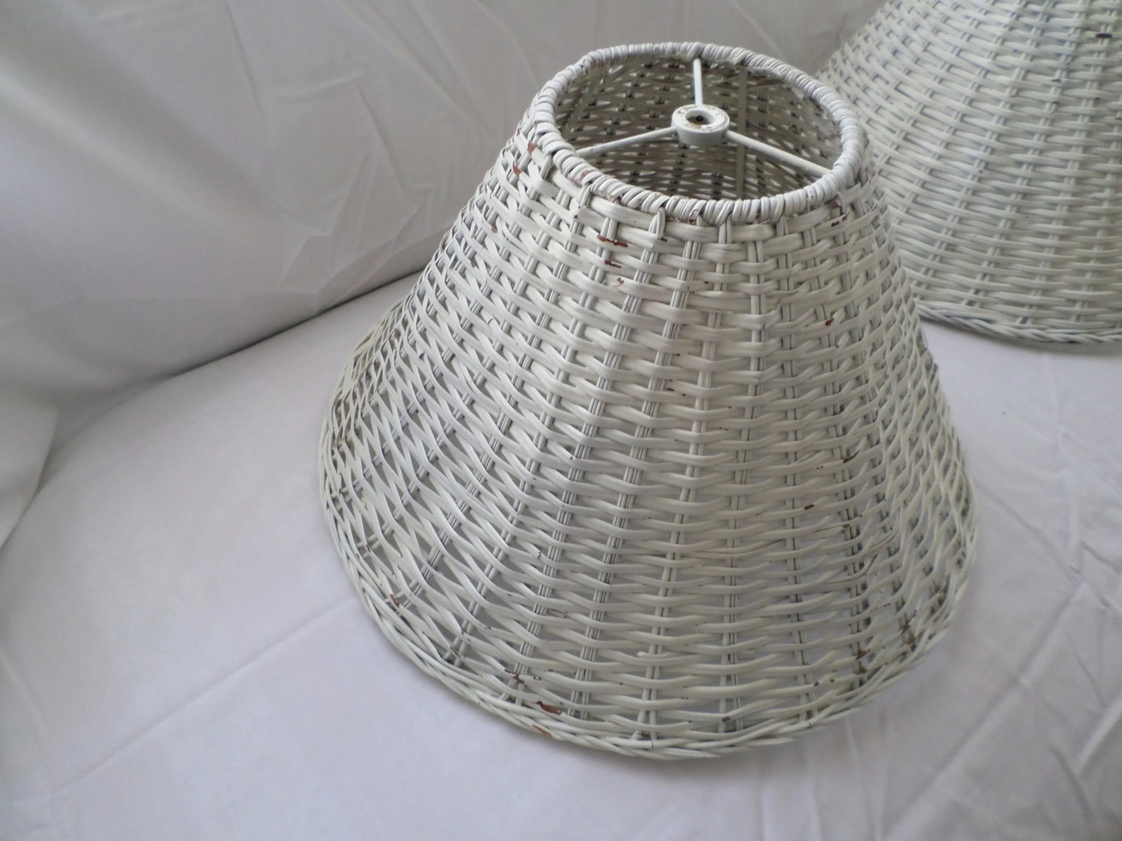 Vintage Bell Shaped White Wicker Lamp Shades - a Pair - 3