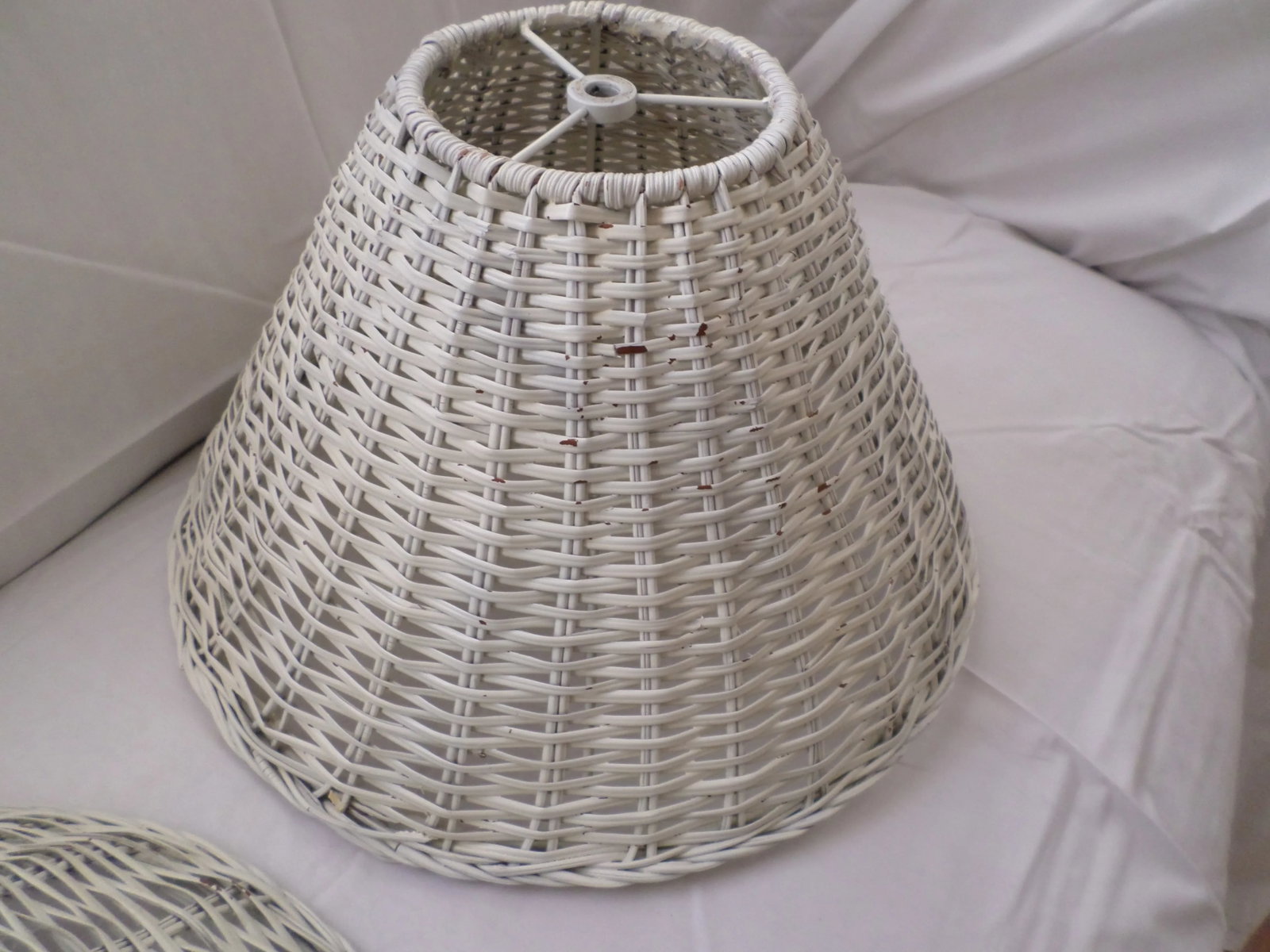 Vintage Bell Shaped White Wicker Lamp Shades - a Pair - 4