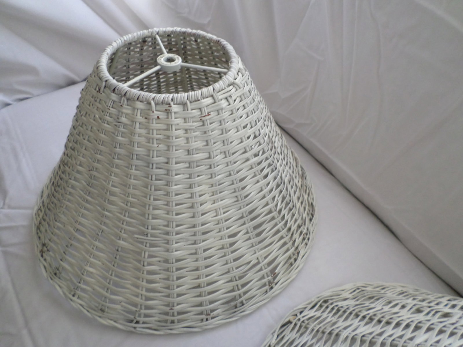 Vintage Bell Shaped White Wicker Lamp Shades - a Pair - 5