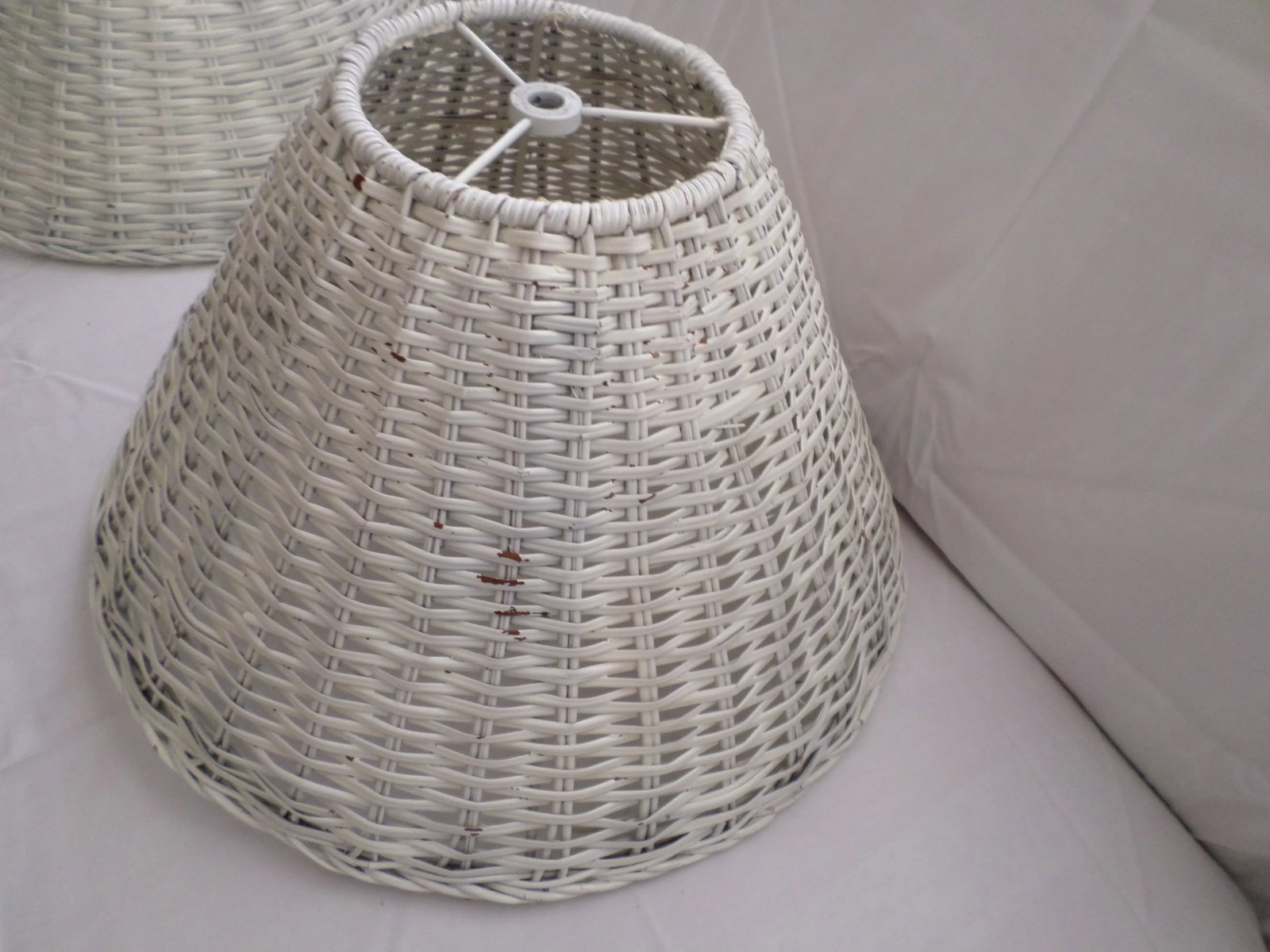Vintage Bell Shaped White Wicker Lamp Shades - a Pair - 6