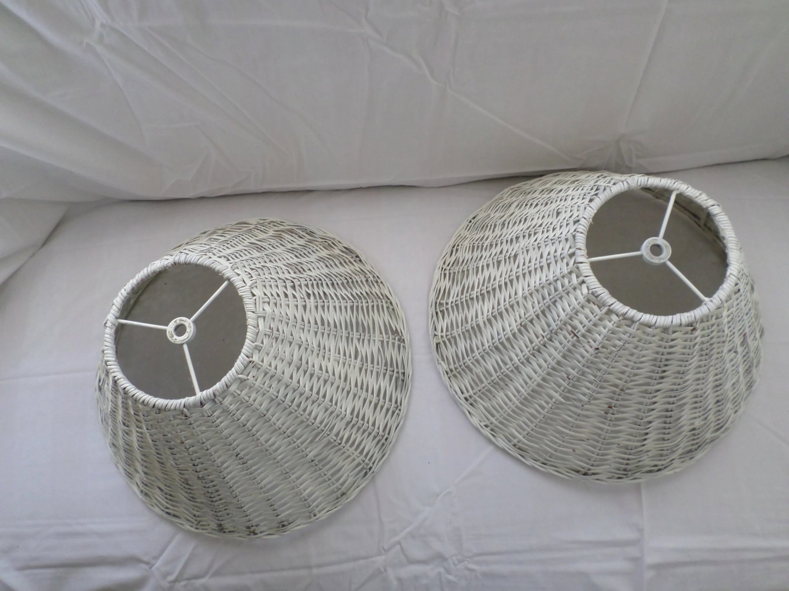 Vintage Bell Shaped White Wicker Lamp Shades - a Pair - 7