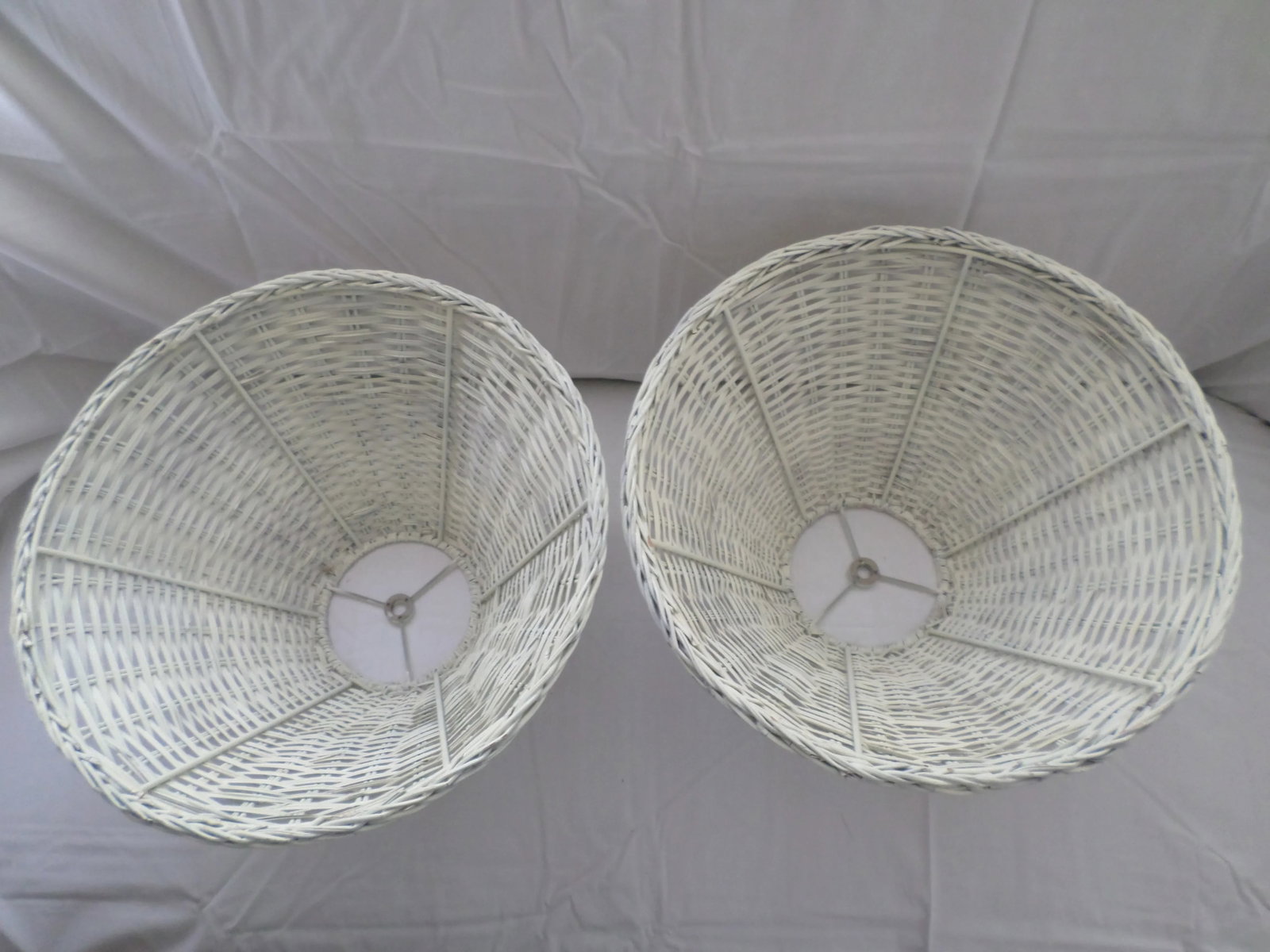Vintage Bell Shaped White Wicker Lamp Shades - a Pair - 8