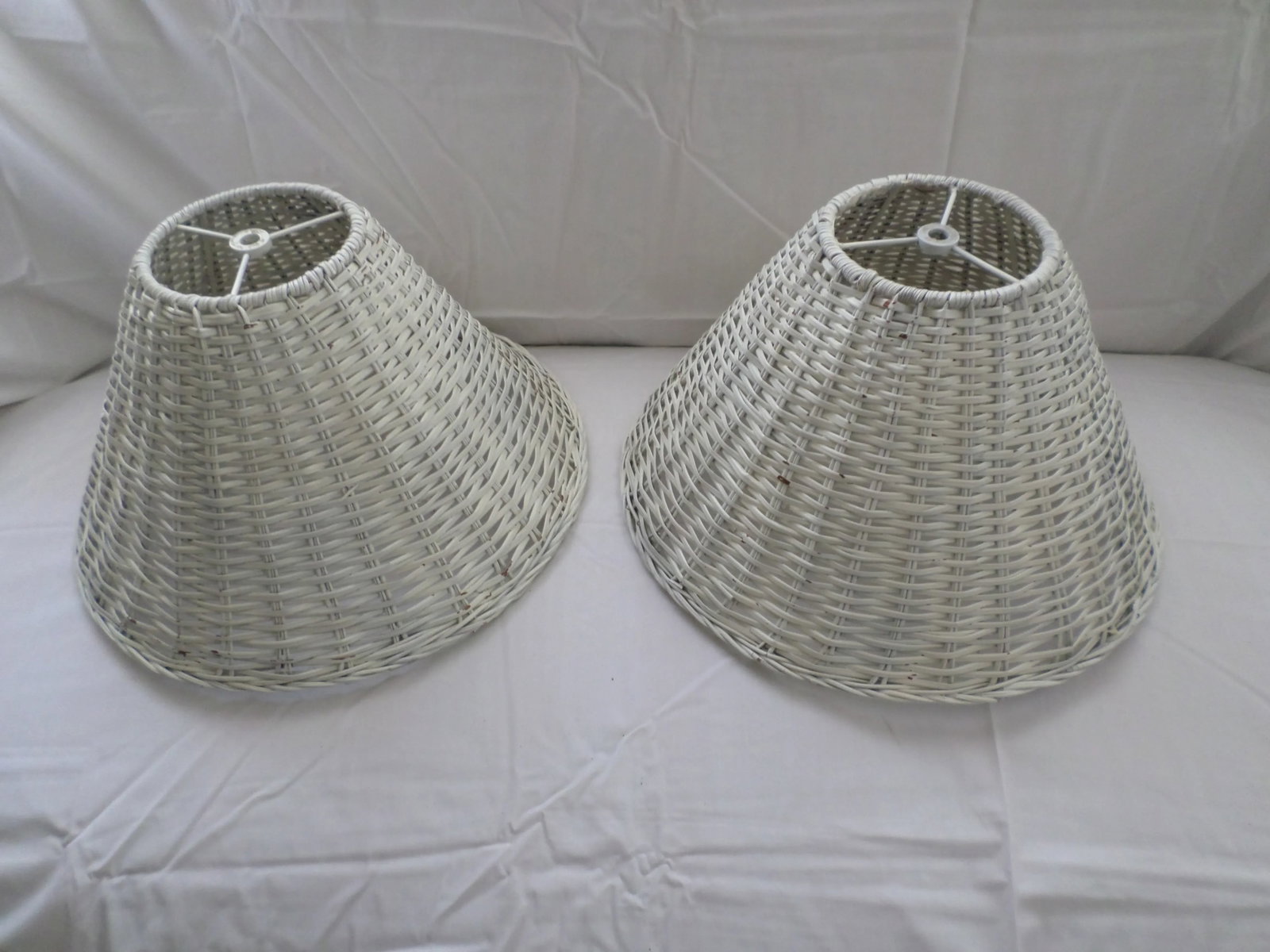Vintage Bell Shaped White Wicker Lamp Shades - a Pair - 9