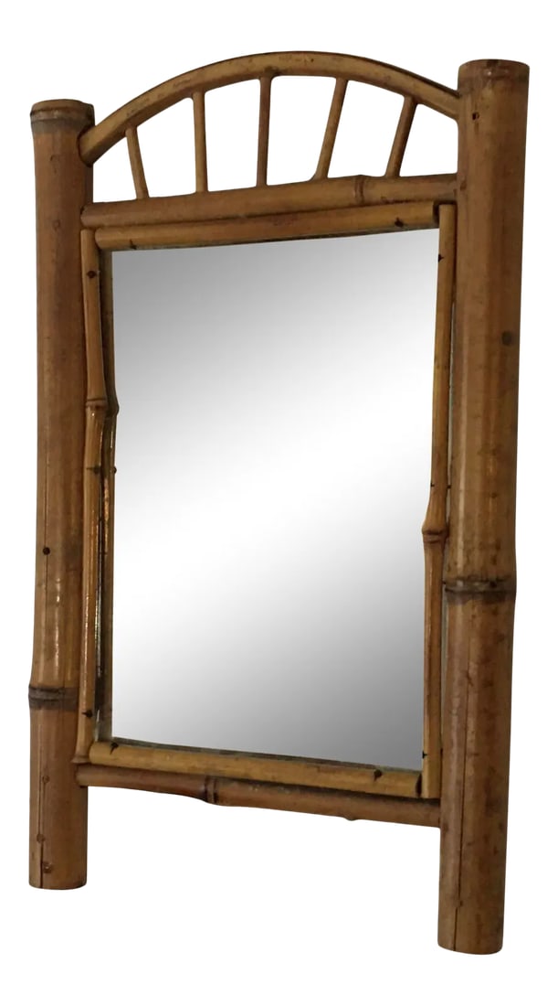 Vintage 1970's Bamboo Wall Mirror: 1970s bamboo wall mirror with a circular top. No maker's mark. Condition: Alterations: Original Condition Unaltered Imperfections: Some Imperfections Condition Notes: Very good condition. Minor wear