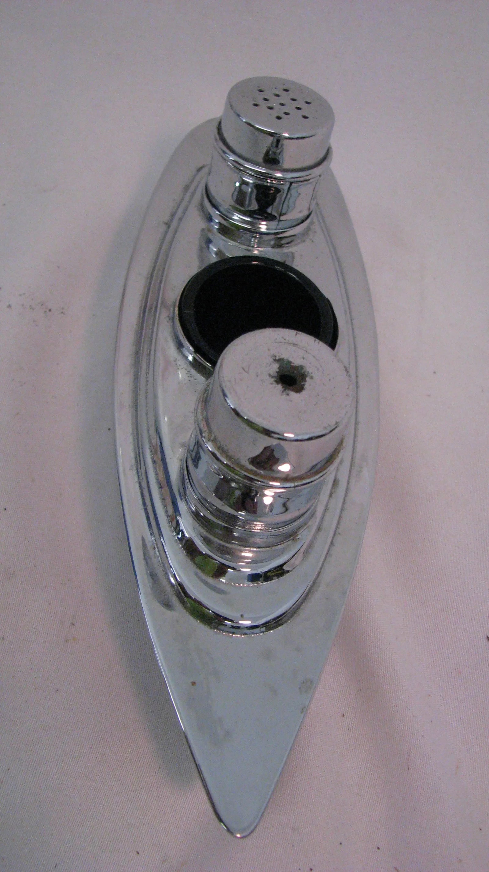 Vintage Mid Century Modern Silver Plate Ship Salt and Pepper Shakers - 8