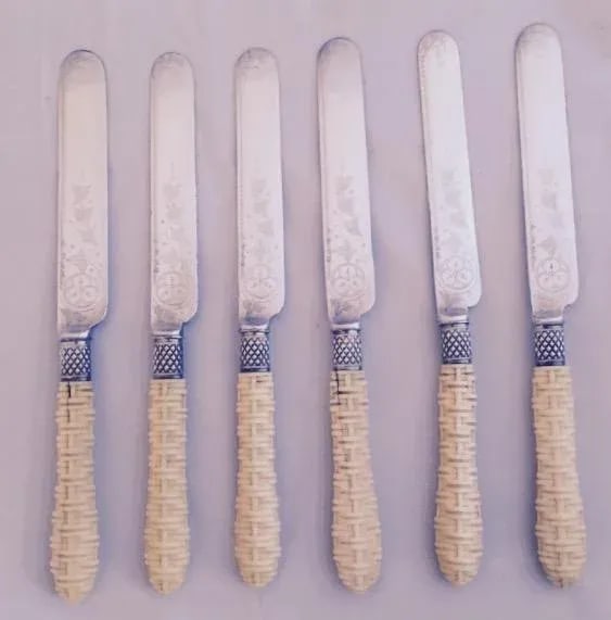 Antique Carved Woven Handled Dessert Service - 12 Pieces - 3