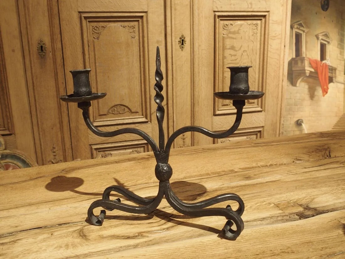 Pair of Early 1900s Forged Iron Candleholders From France - 10