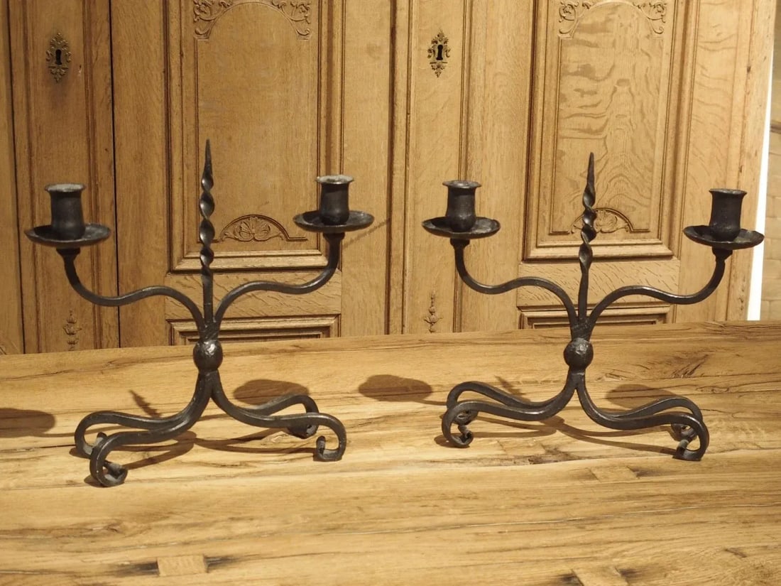 Pair of Early 1900s Forged Iron Candleholders From France - 13