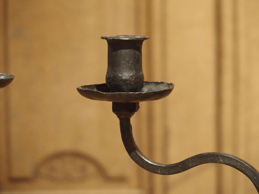 Pair of Early 1900s Forged Iron Candleholders From France - 2