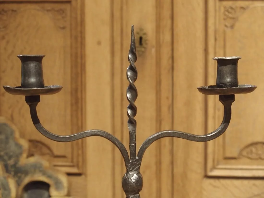 Pair of Early 1900s Forged Iron Candleholders From France - 3