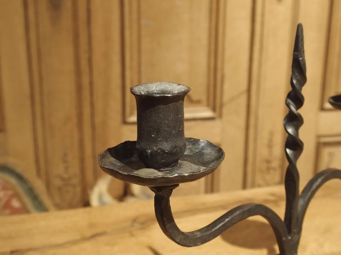 Pair of Early 1900s Forged Iron Candleholders From France - 7