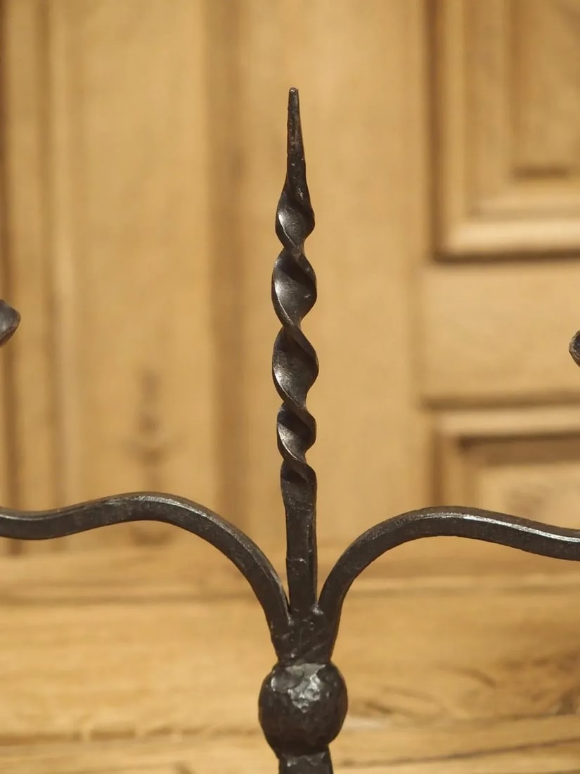 Pair of Early 1900s Forged Iron Candleholders From France - 8