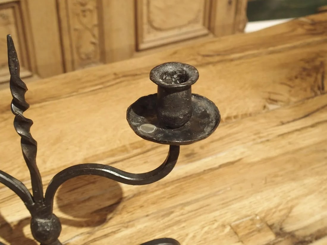 Pair of Early 1900s Forged Iron Candleholders From France - 9