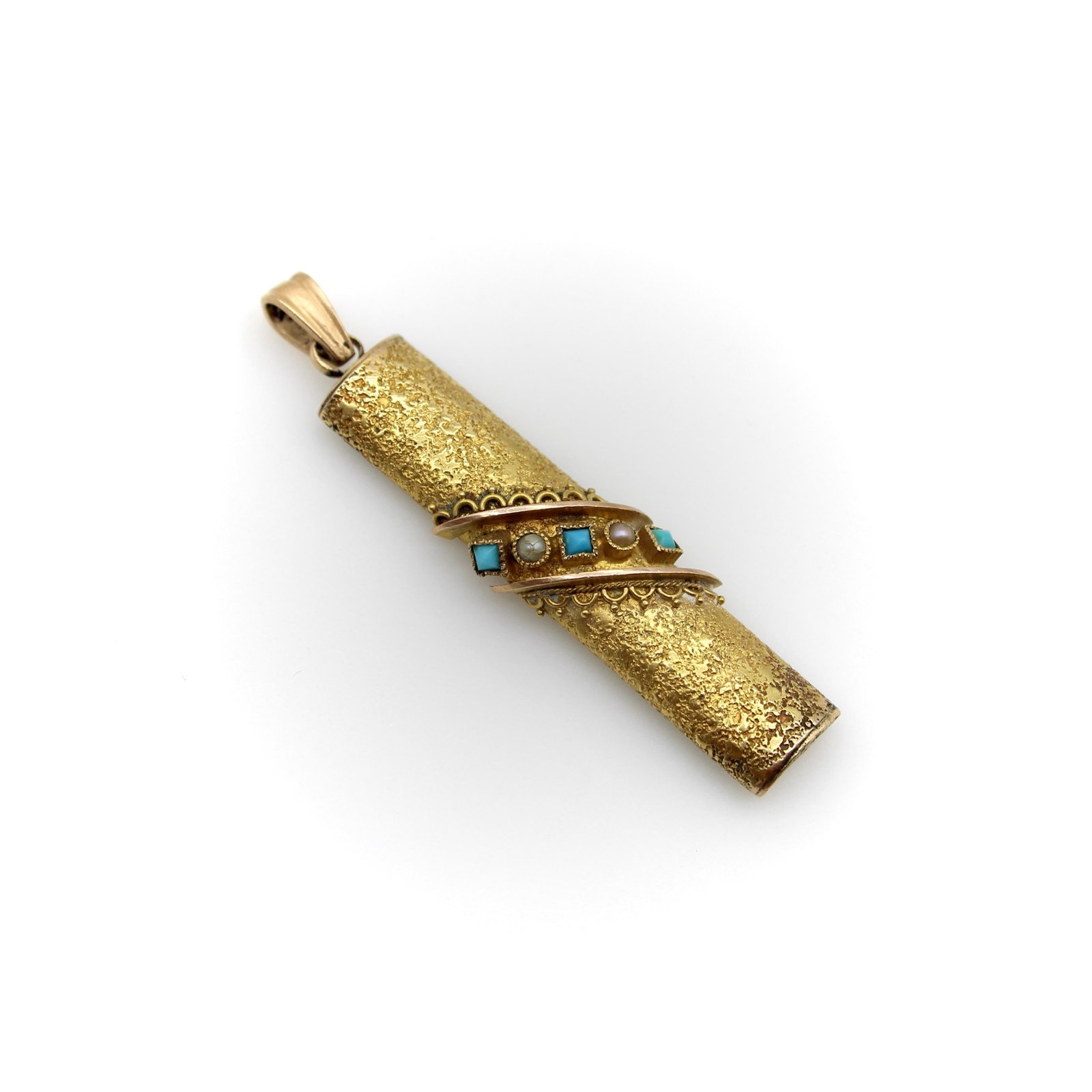 Late 19th Century 18k Gold Etruscan Revival Pendant With Turquoise & Pearls - 3