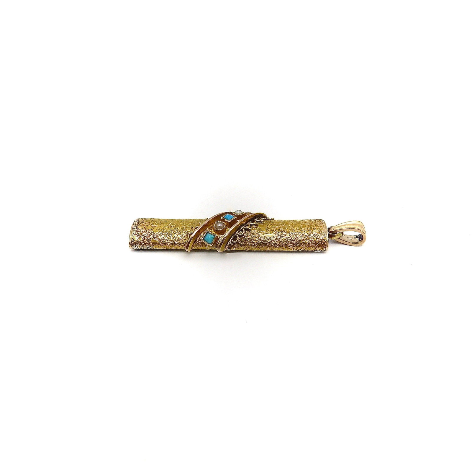 Late 19th Century 18k Gold Etruscan Revival Pendant With Turquoise & Pearls - 4