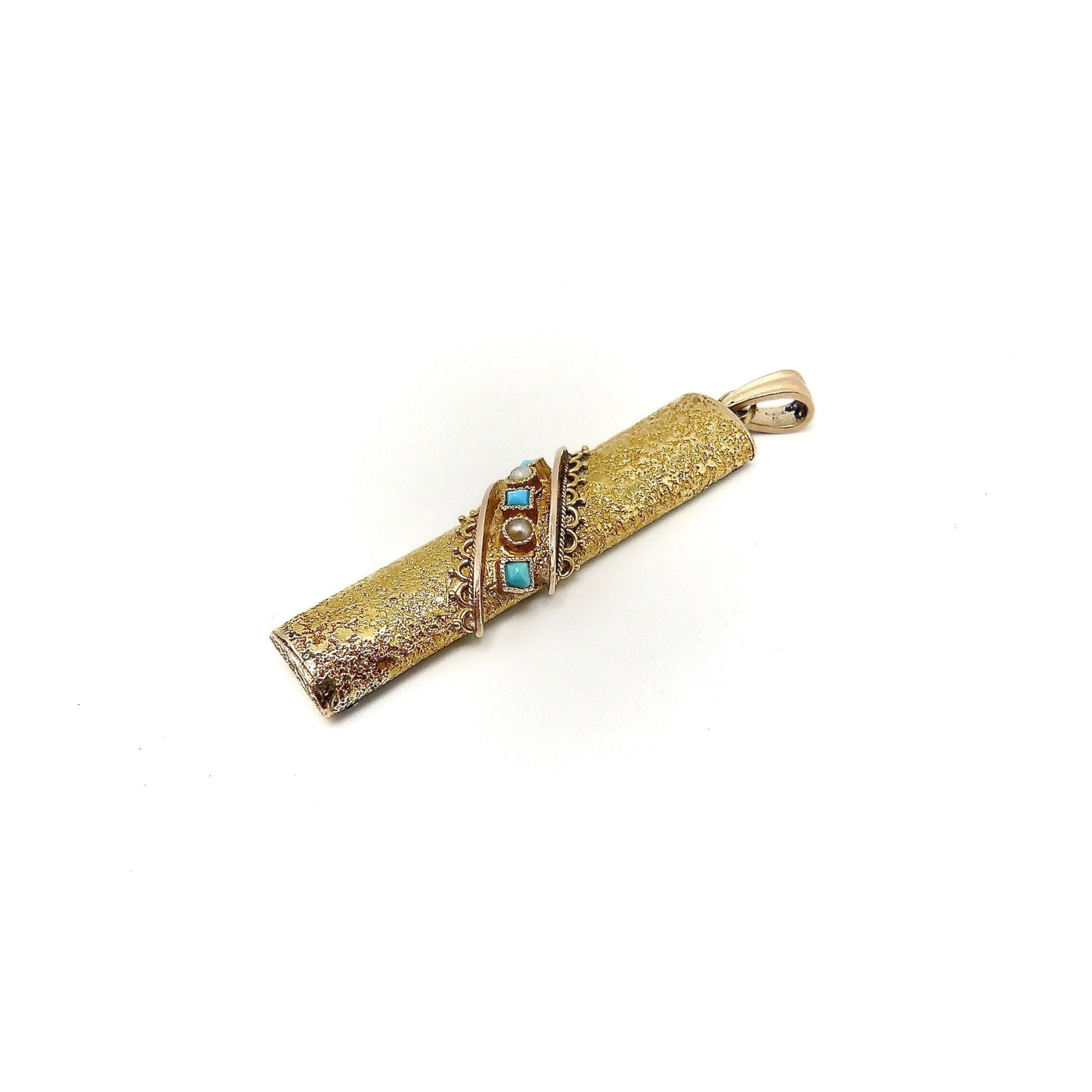 Late 19th Century 18k Gold Etruscan Revival Pendant With Turquoise & Pearls - 5