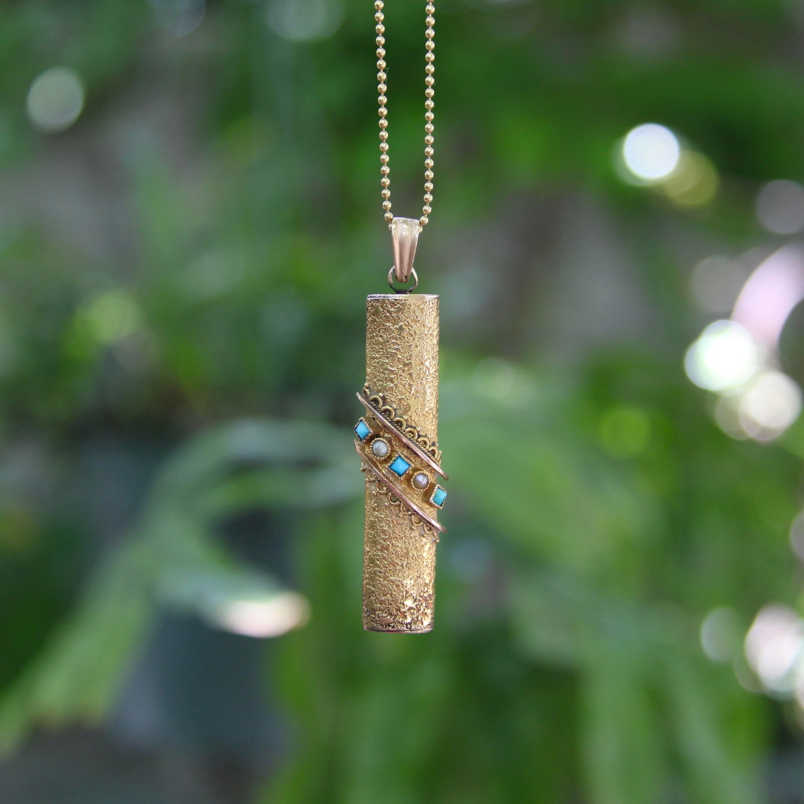 Late 19th Century 18k Gold Etruscan Revival Pendant With Turquoise & Pearls - 7