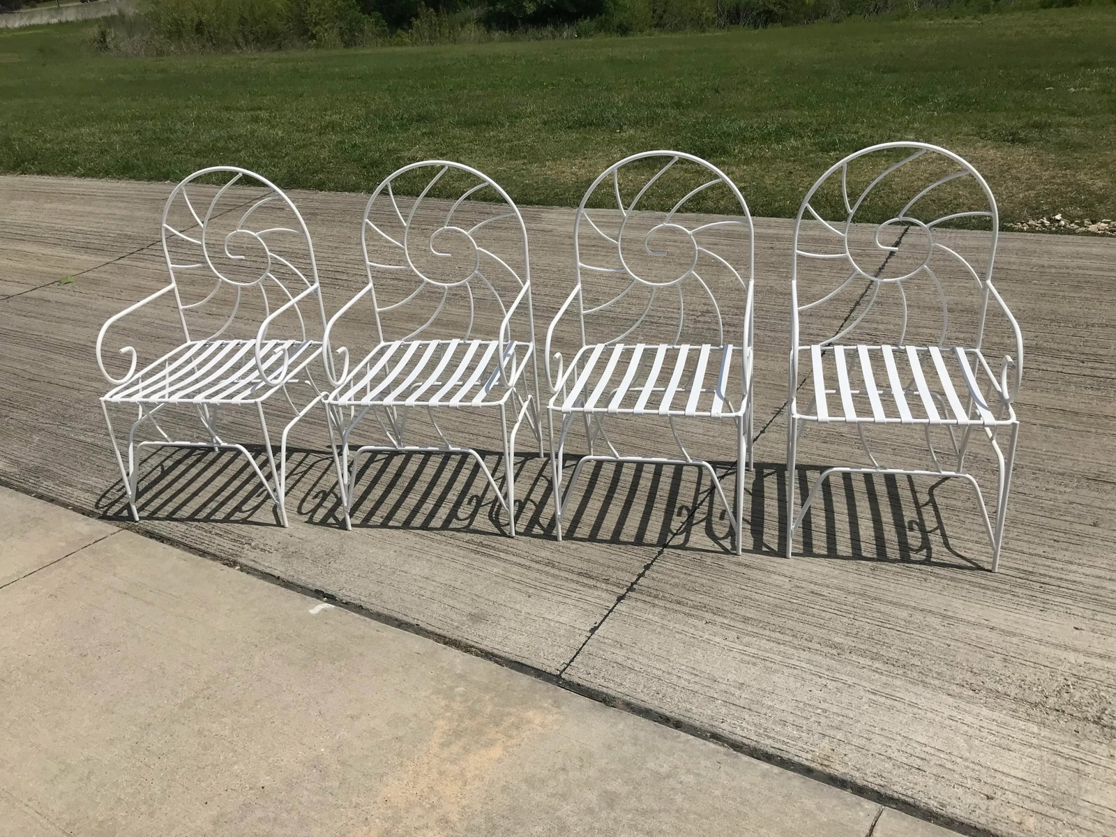 Art Nouveau Nautilus Shell Back Wrought Iron Arm Chairs - 2