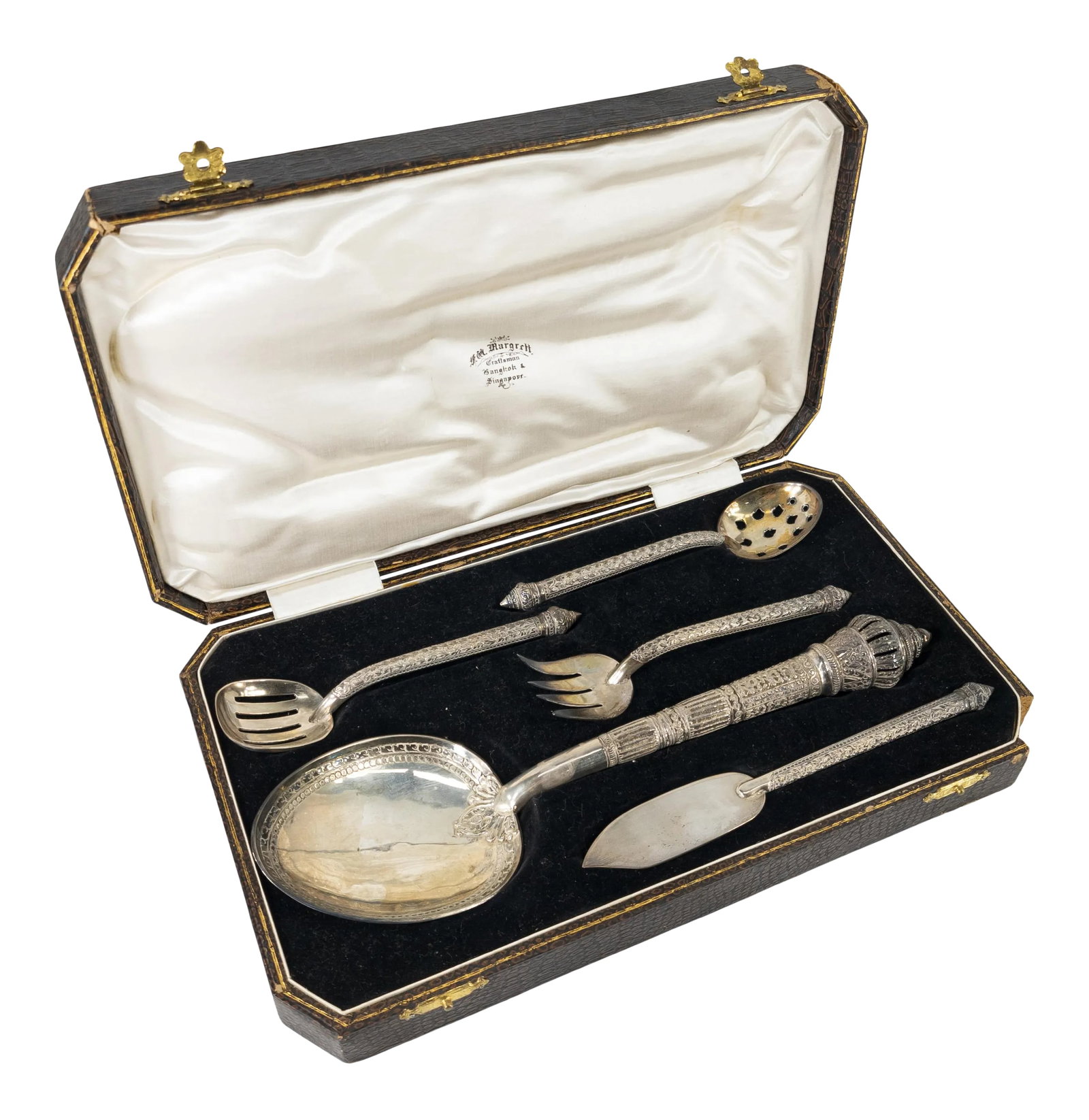 Early 20th Century Anglo Indian Style Boxed Sterling Silver Serving Set - 5 Pieces (1 of 13)