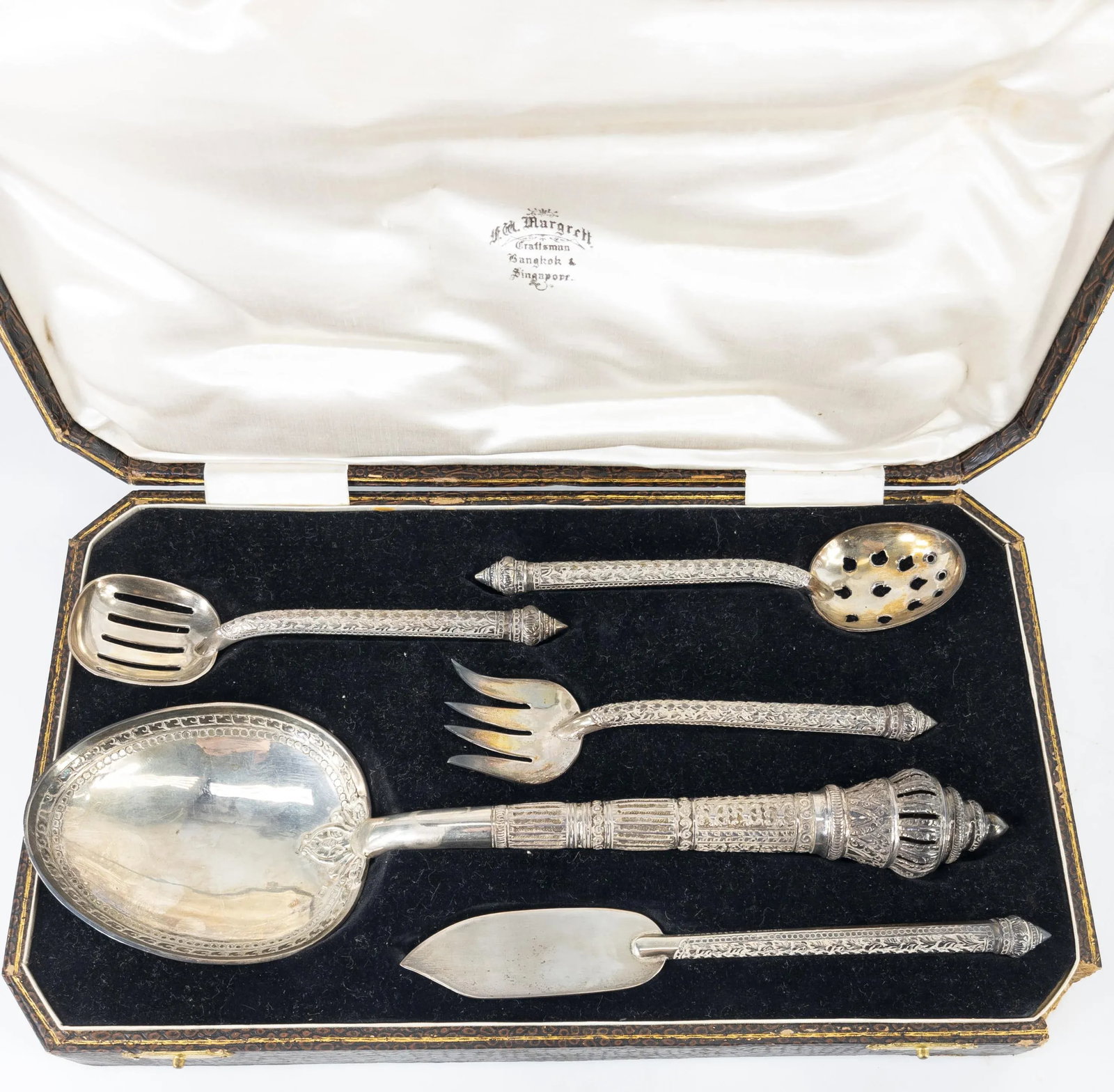 Early 20th Century Anglo Indian Style Boxed Sterling Silver Serving Set - 5 Pieces - 2