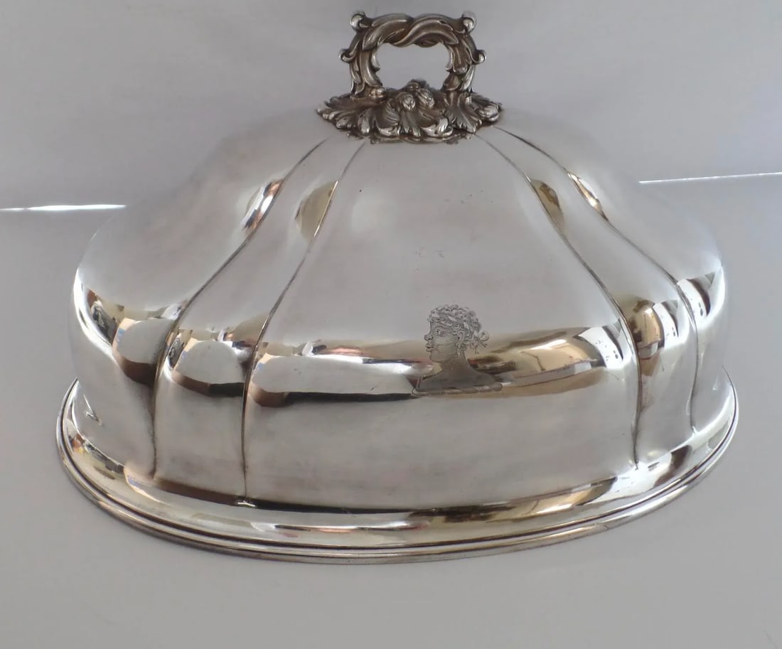 1830 English Sheffield Silver Meat Game Dome Armorial "Andros" - 13