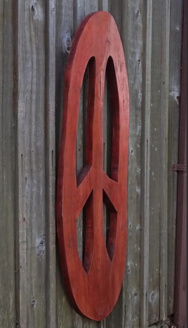 1990's Large Sculptural Handcrafted Wood Peace Sign - 2