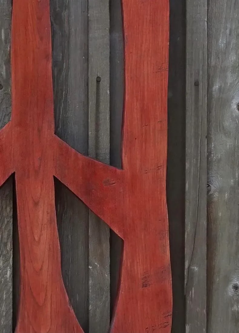 1990's Large Sculptural Handcrafted Wood Peace Sign - 4