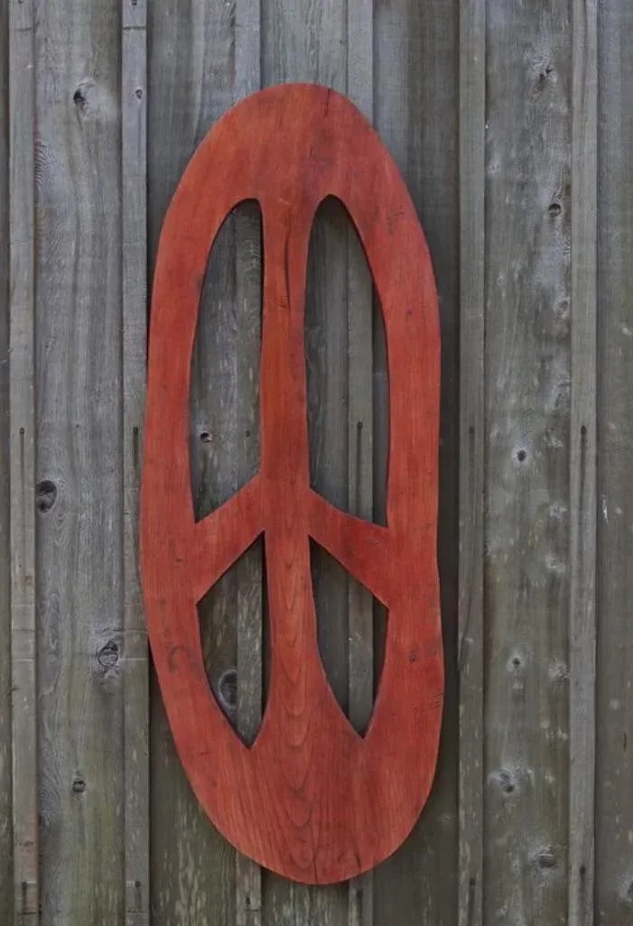 1990's Large Sculptural Handcrafted Wood Peace Sign - 5