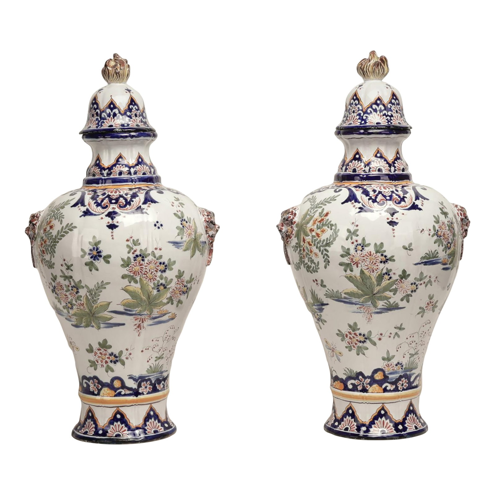 Pair of Antique French Faience Earthenware Lidded Urns (1 of 14)