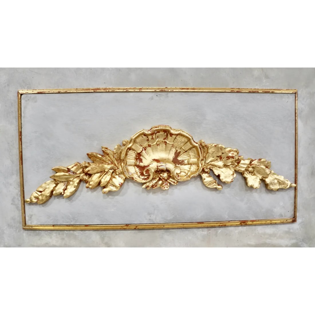 French Trumeau Mirror With Giltwood Carved Gold Leaf Shell and Leaf Swags Pediment - 2