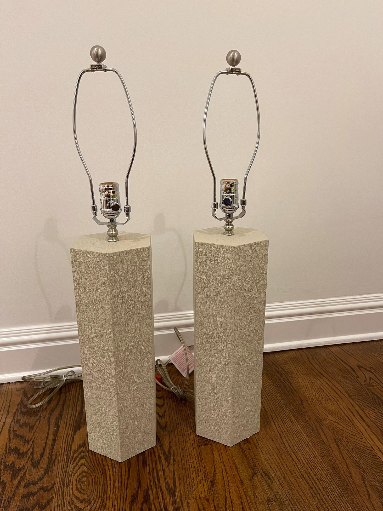 Oyster Grey Hexagonal Faux Shagreen Table Lamps - a Pair - 4