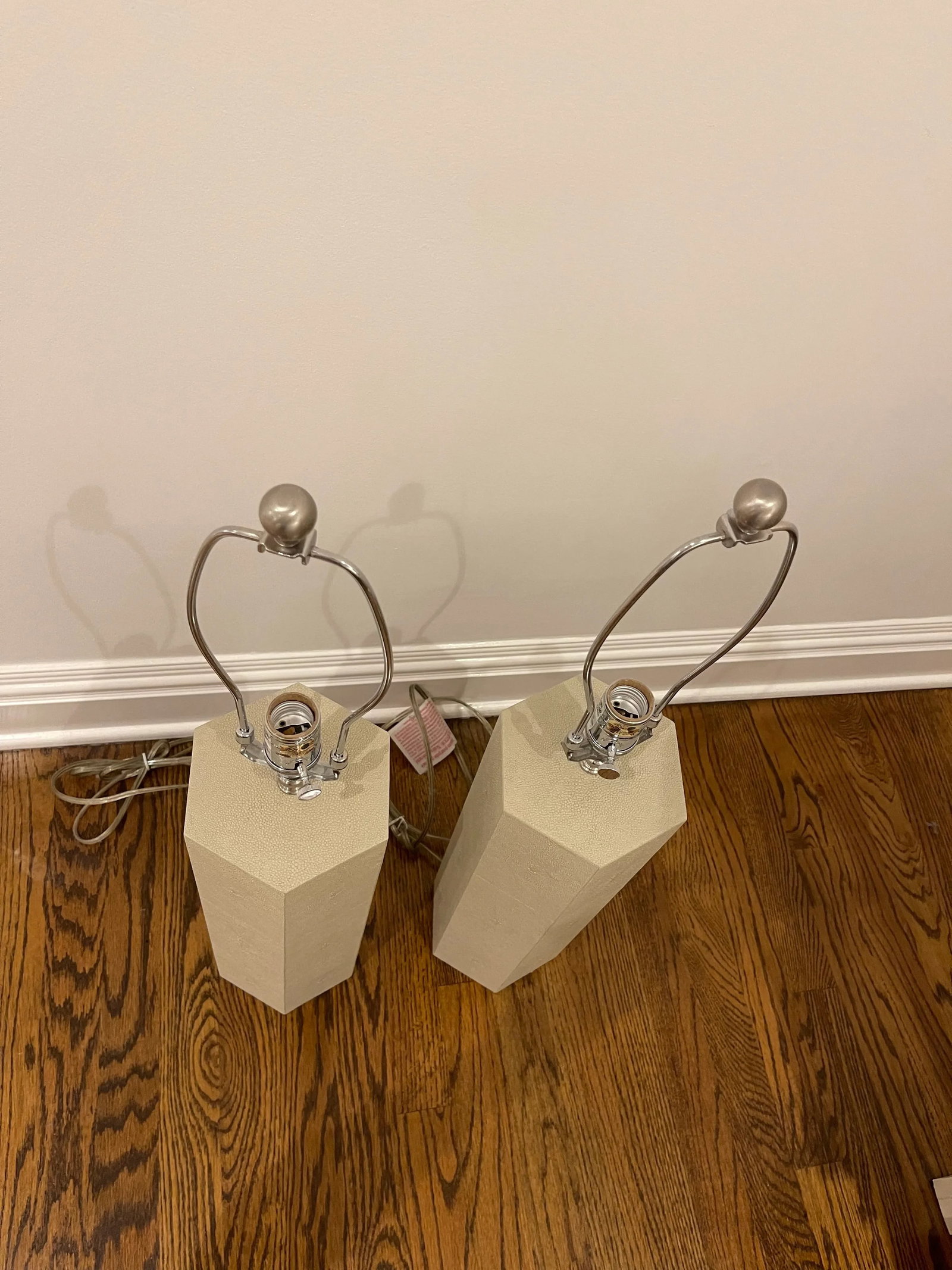 Oyster Grey Hexagonal Faux Shagreen Table Lamps - a Pair - 5