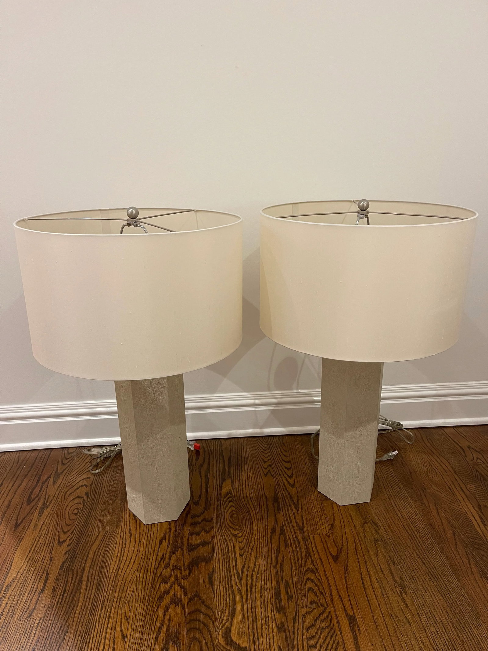 Oyster Grey Hexagonal Faux Shagreen Table Lamps - a Pair - 6
