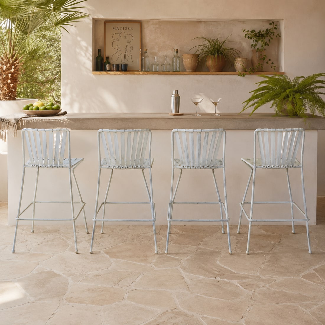 1960s Mid-Century Modern Wrought Iron Patio Barstools - Set of 4 - 10