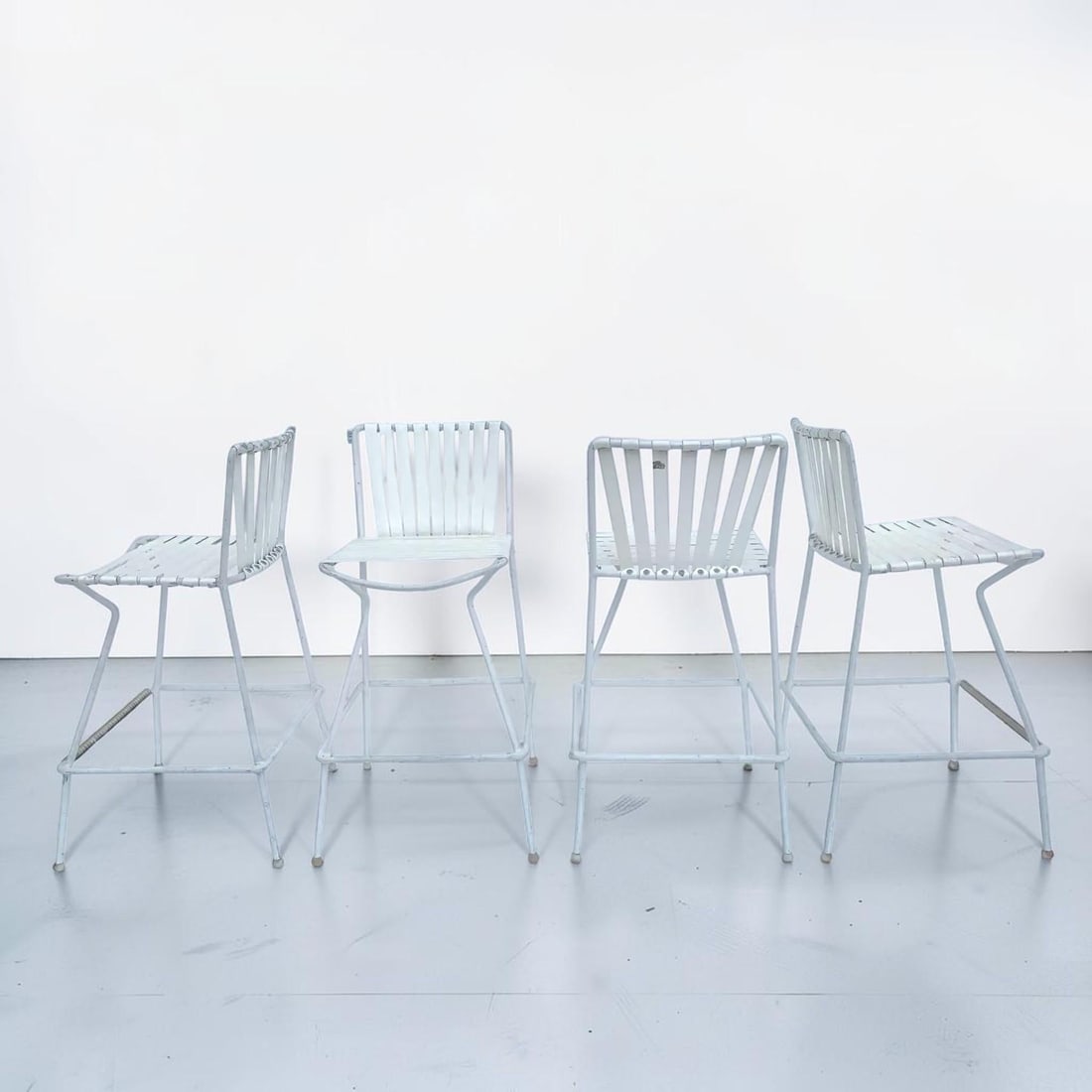 1960s Mid-Century Modern Wrought Iron Patio Barstools - Set of 4 - 3