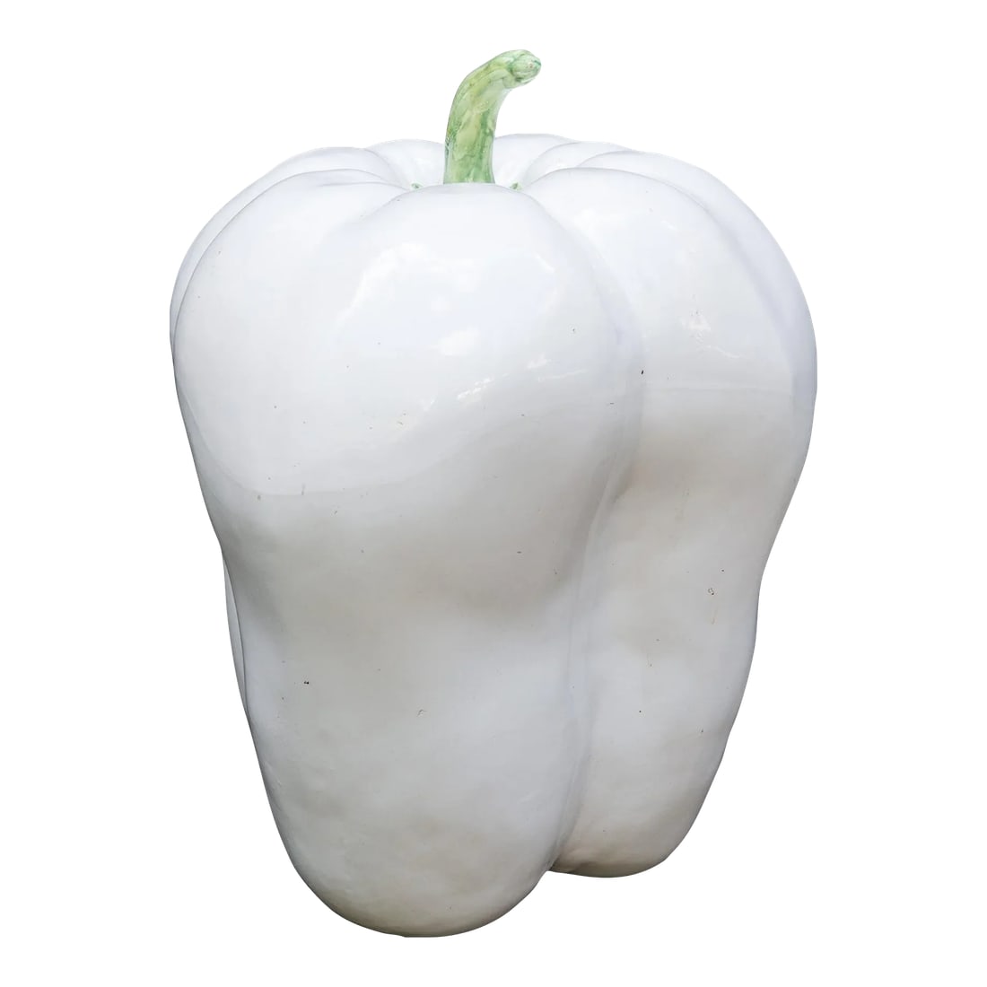 1970s Large White Ceramic Pepper: Large green stemmed white ceramic pepper, 1970s. Probably Italian, unmarked. Condition: Alterations: Original Condition Unaltered Imperfections: Some Imperfections Condition Notes: Good Wear