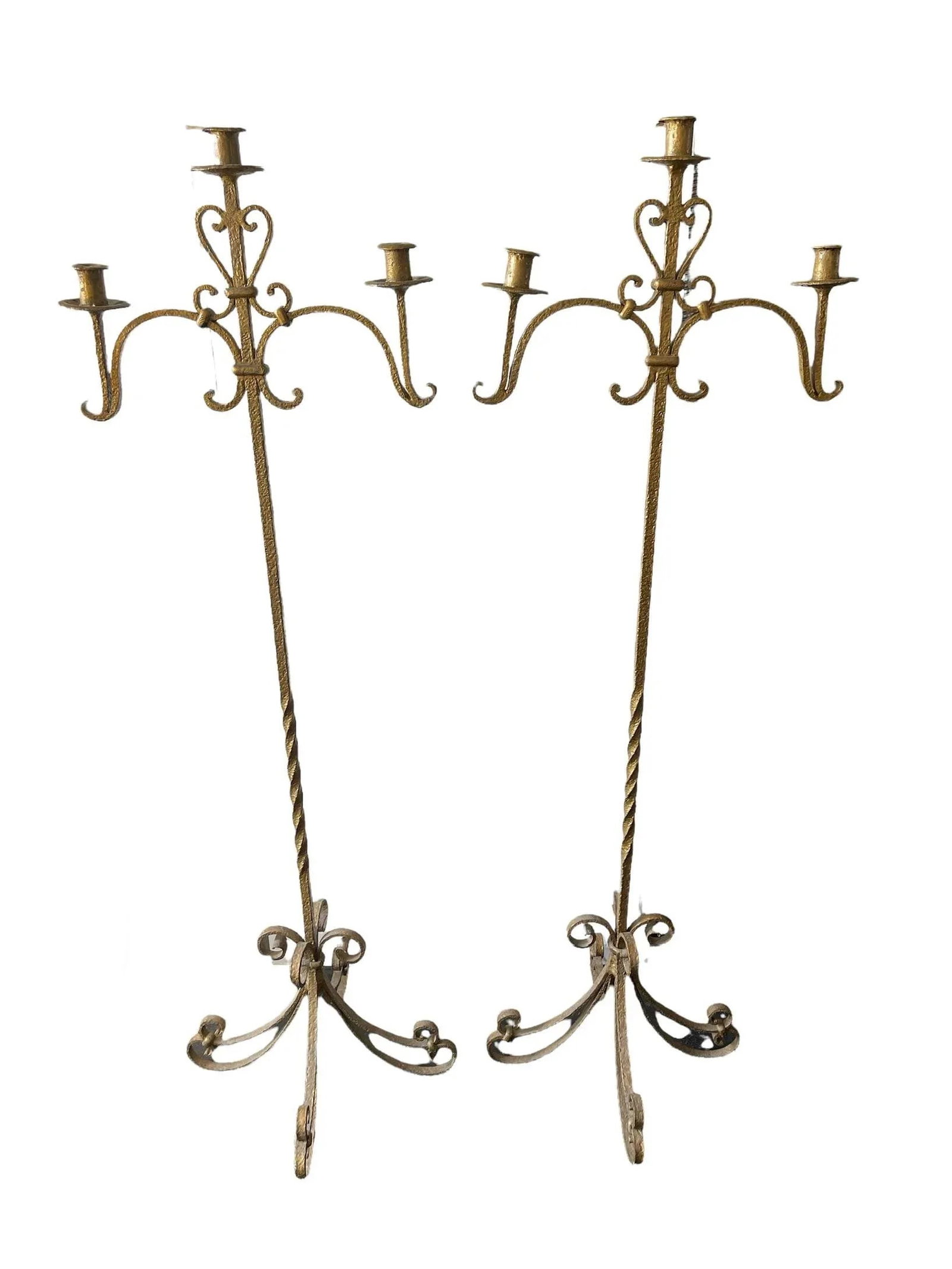 Antique Neo Classical Gold Gilt Wrought Iron Floor Candelabras- a Pair - 2