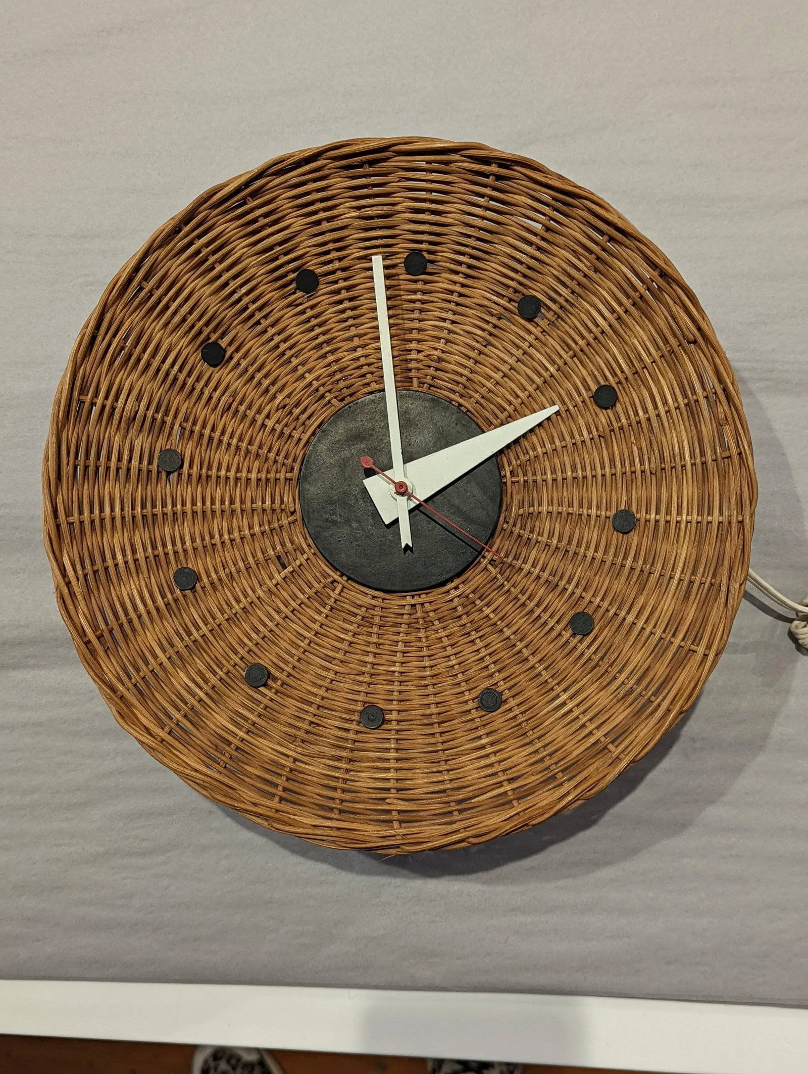 George Nelson Rattan Clock - Mid-Century Modern Design | Vintage Wall Clock - 4