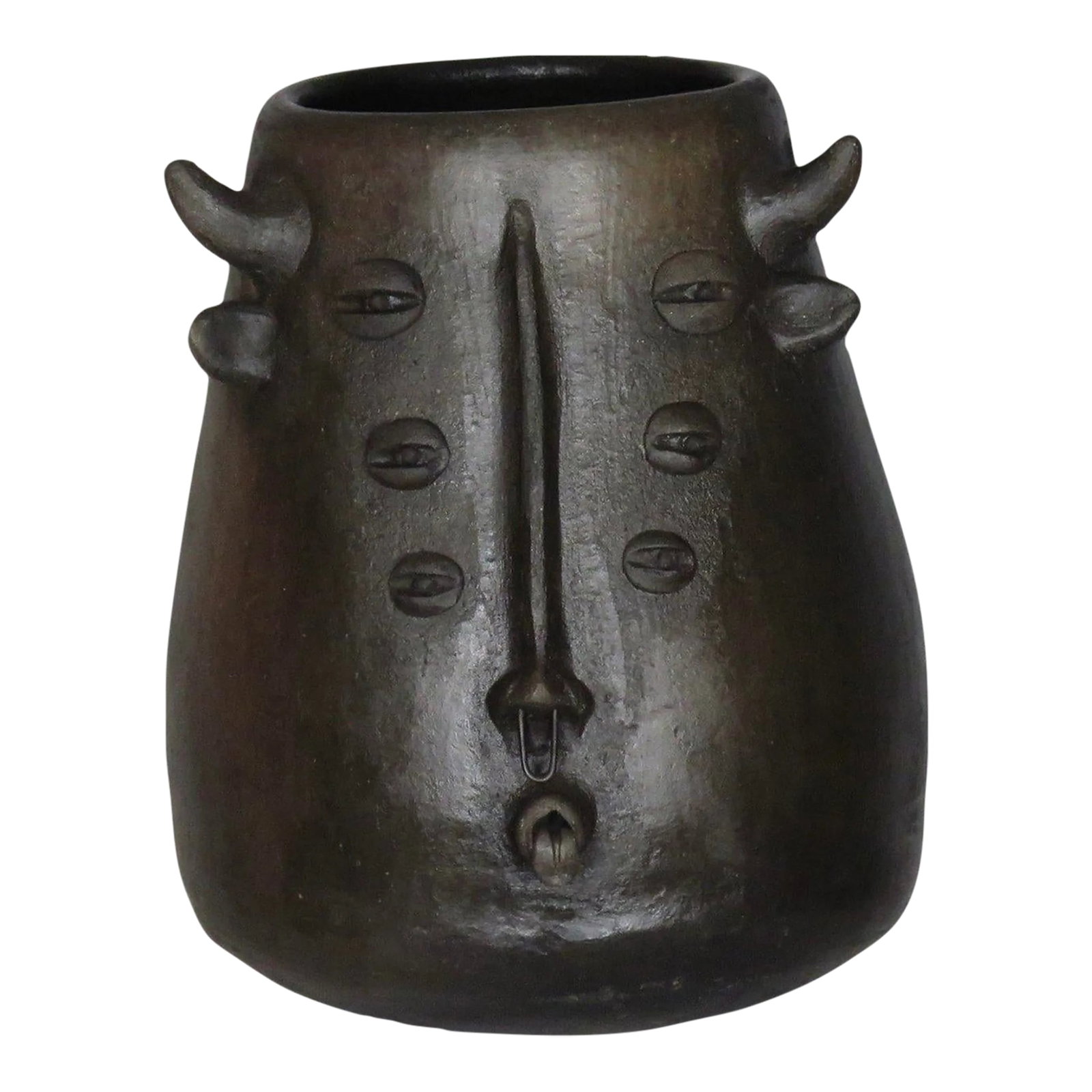 Vintage Black Clay Six-Eyed Minotaur Vessel (1 of 7)
