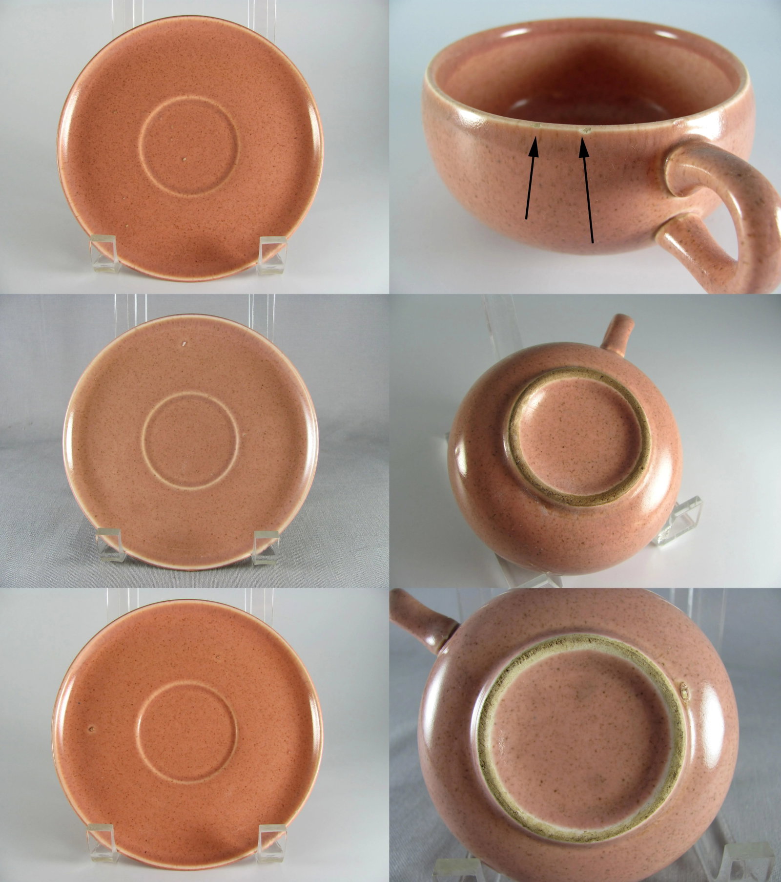 1950s Russel Wright Steubenville American Modern Coral Pink Peach Service for 8 Dinnerware - 56pc Se - 12