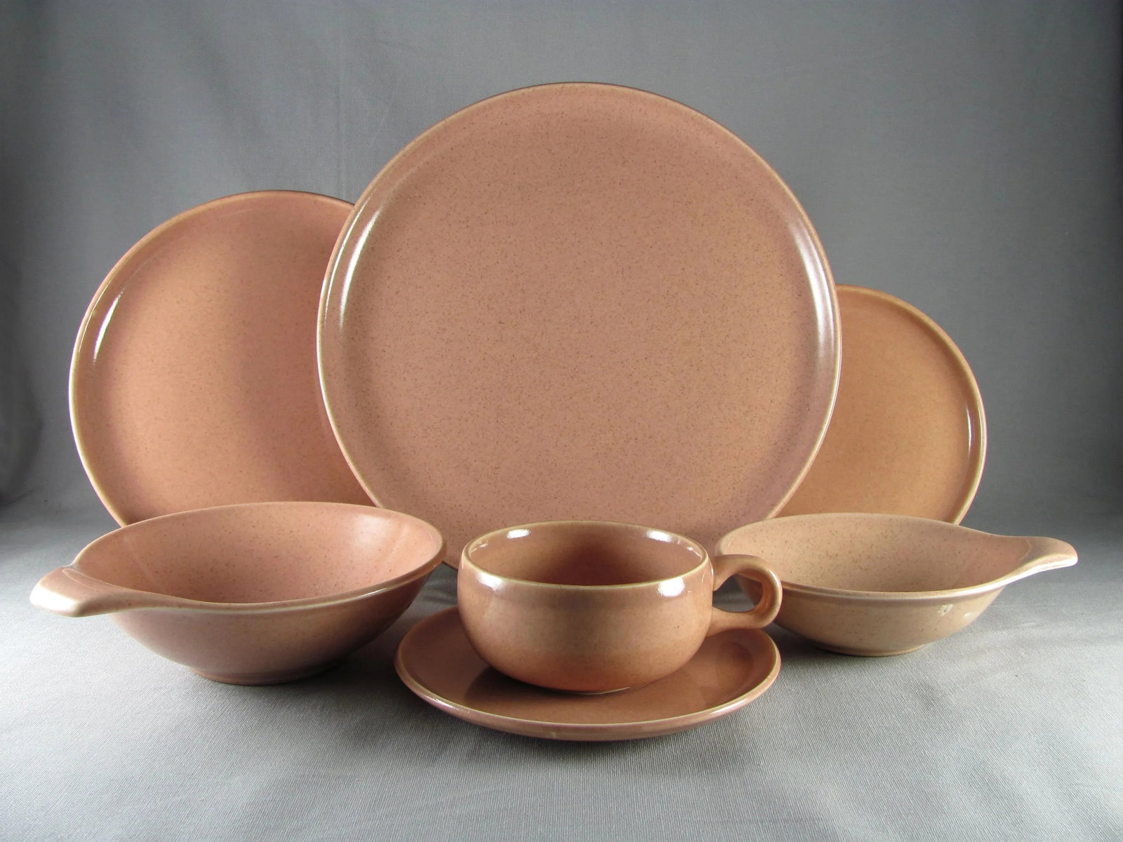 1950s Russel Wright Steubenville American Modern Coral Pink Peach Service for 8 Dinnerware - 56pc Se - 13