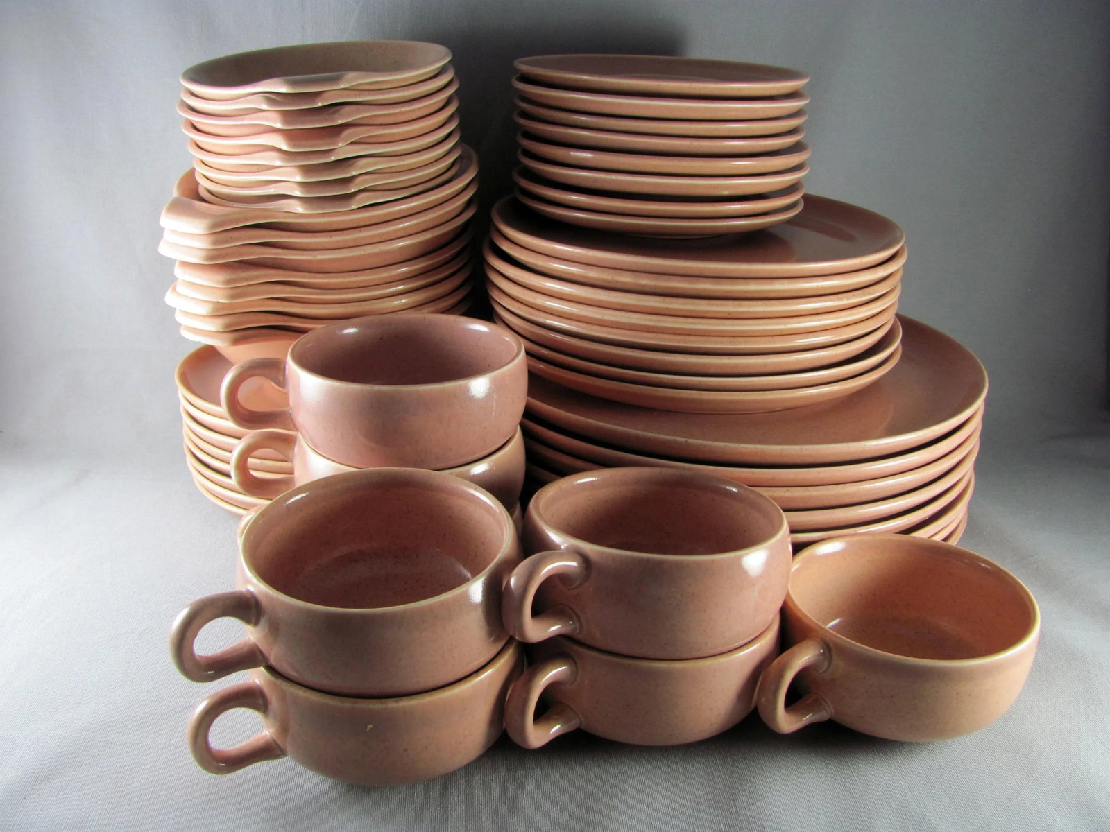 1950s Russel Wright Steubenville American Modern Coral Pink Peach Service for 8 Dinnerware - 56pc Se - 2