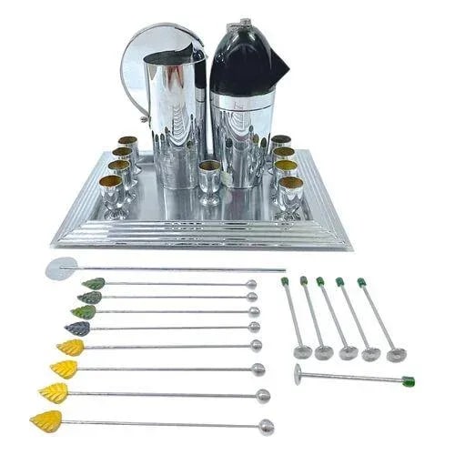 Art Deco Chrome & Bakelite Bar Set - 13