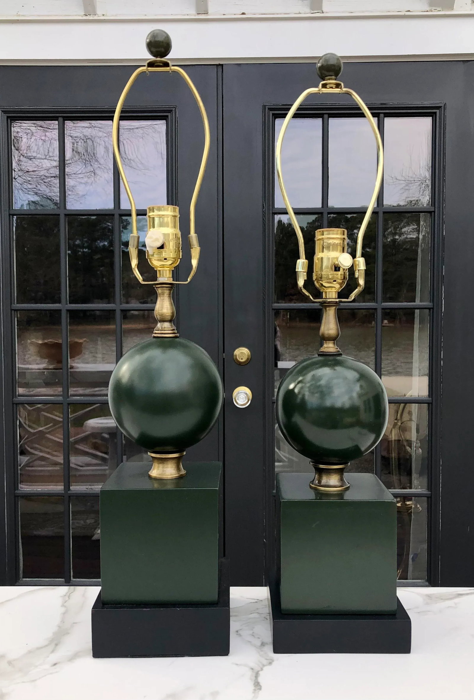 Chelsea House Early 21st Century Art Deco Brass and Wood Lamps - Set of 2 - 11
