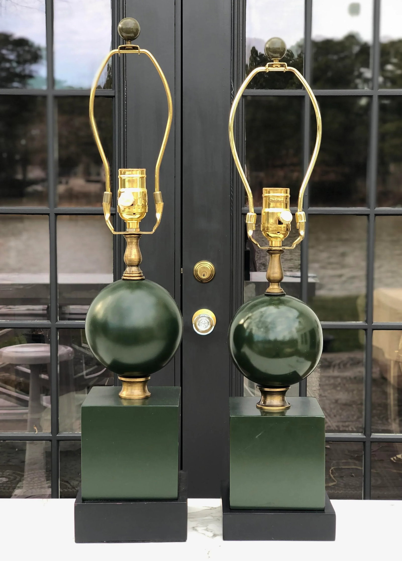 Chelsea House Early 21st Century Art Deco Brass and Wood Lamps - Set of 2 - 2