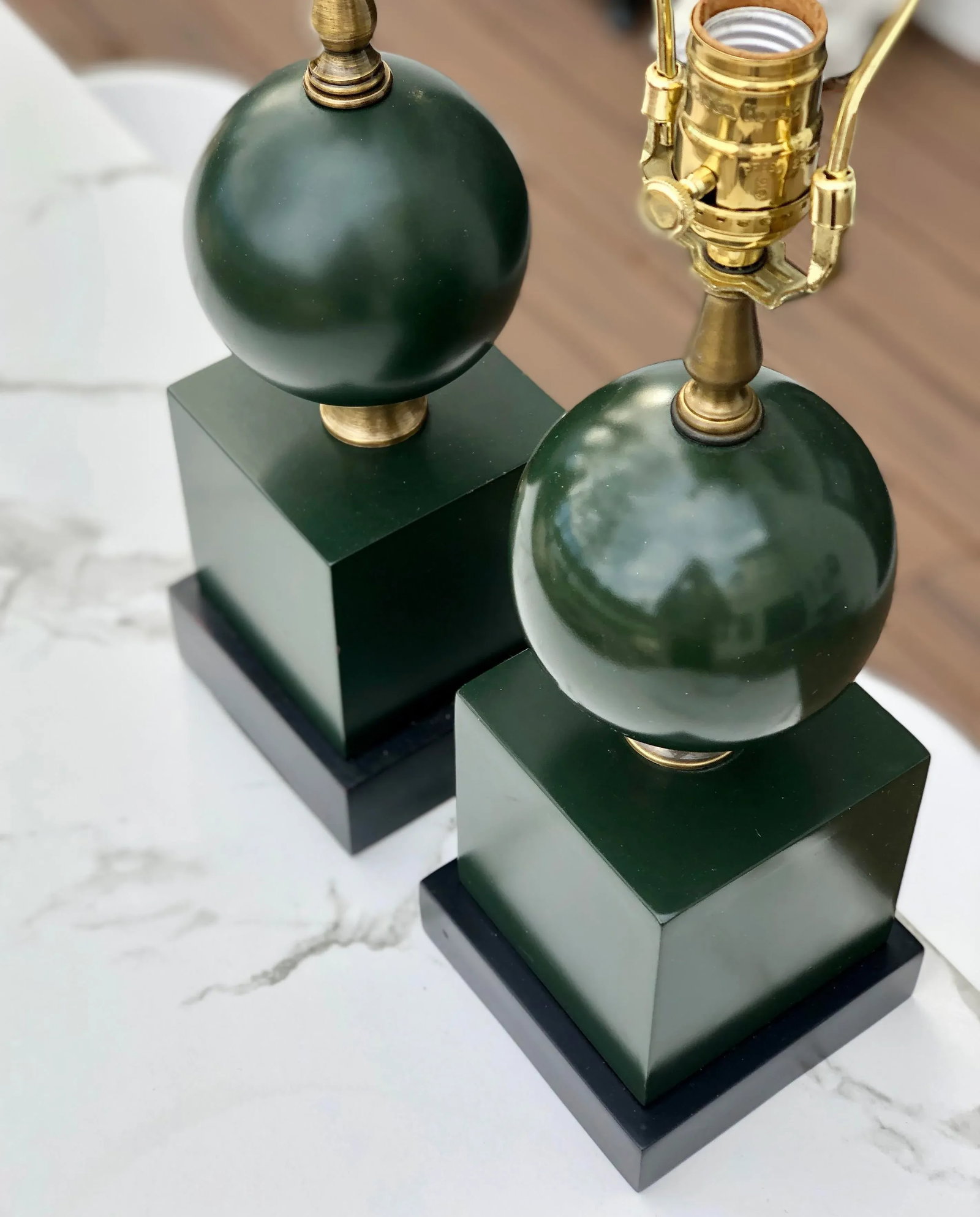Chelsea House Early 21st Century Art Deco Brass and Wood Lamps - Set of 2 - 3