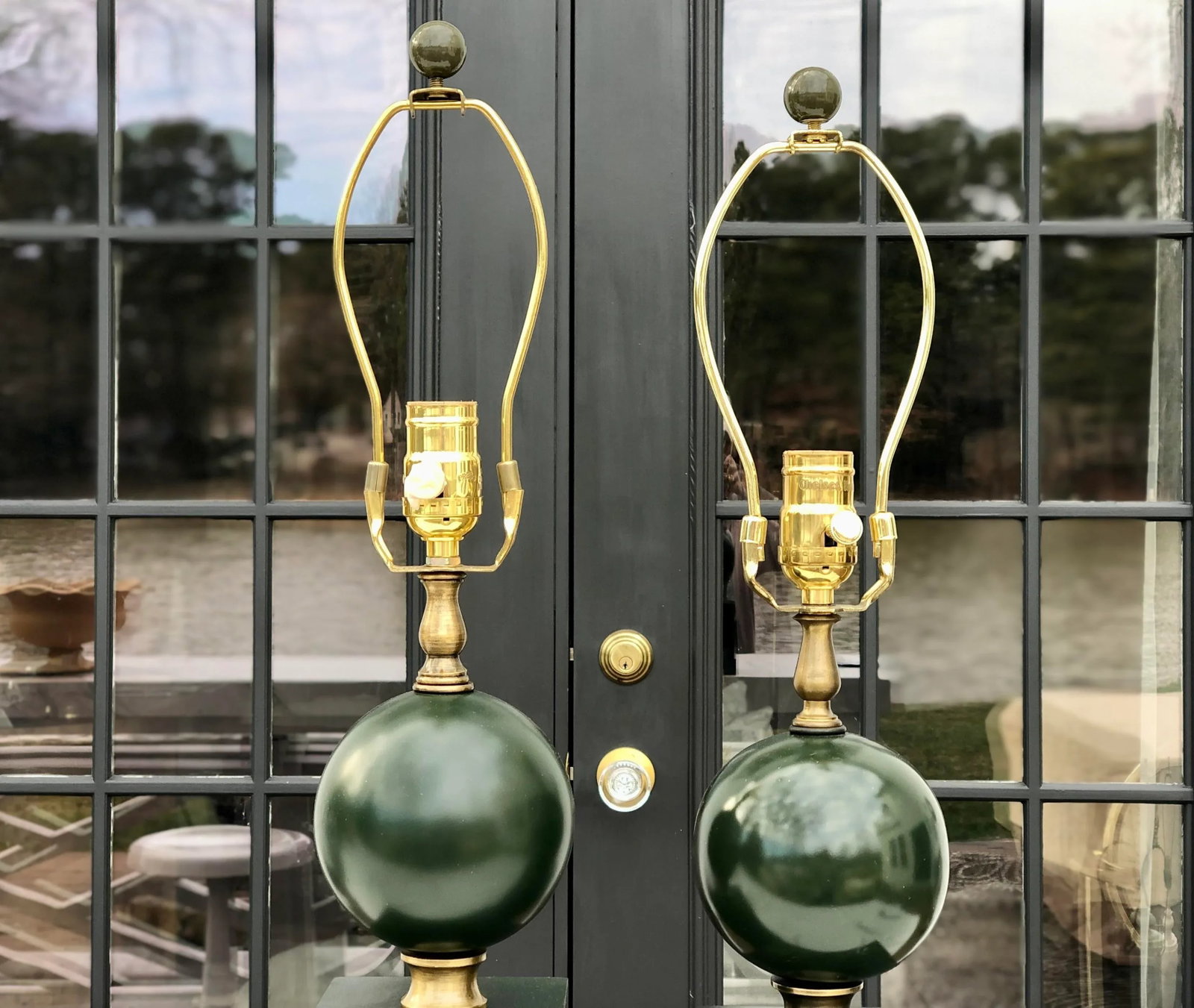 Chelsea House Early 21st Century Art Deco Brass and Wood Lamps - Set of 2 - 4