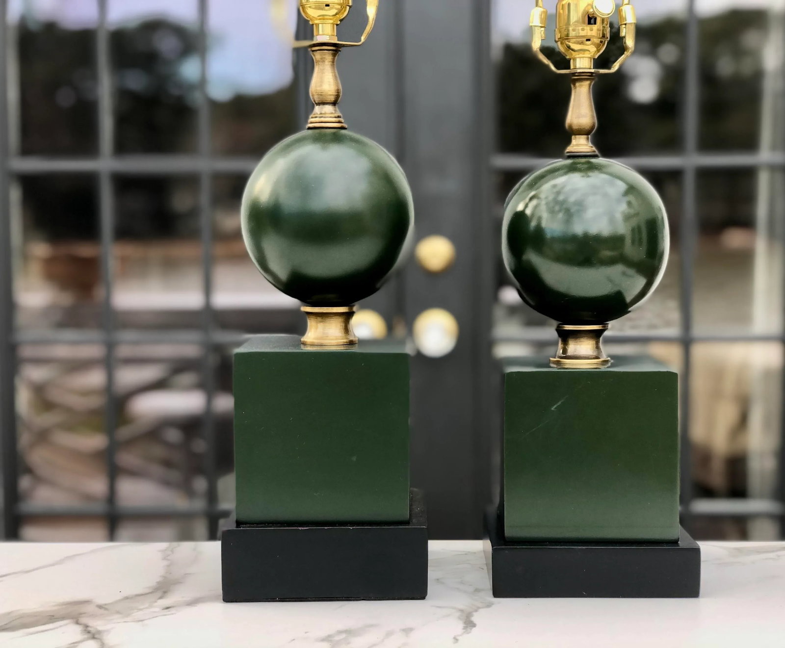 Chelsea House Early 21st Century Art Deco Brass and Wood Lamps - Set of 2 - 5