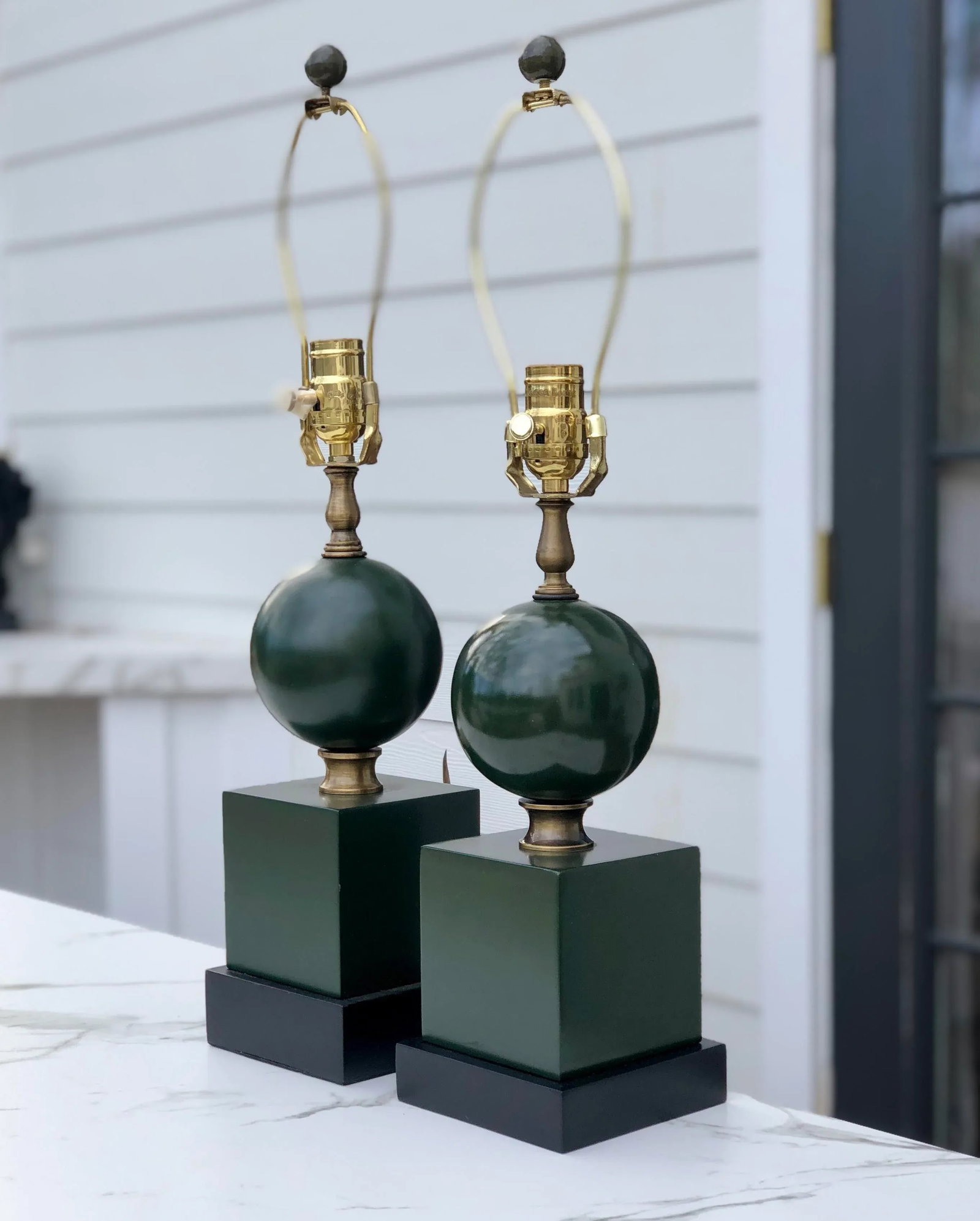 Chelsea House Early 21st Century Art Deco Brass and Wood Lamps - Set of 2 - 6